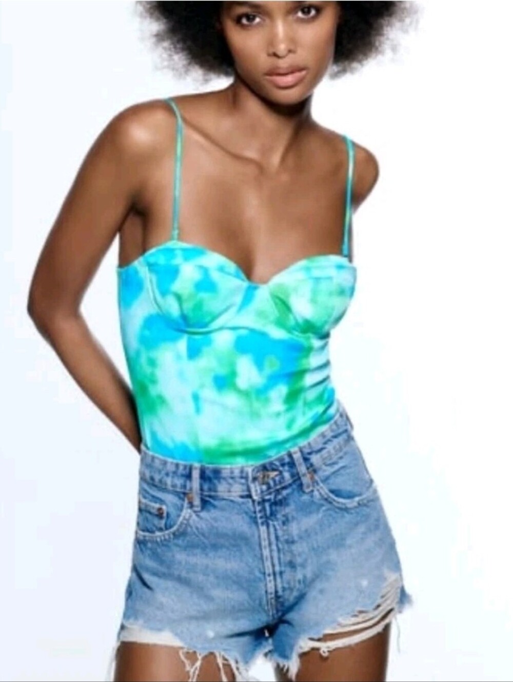 Zara Aqua Tie-Dye Bustier Cami